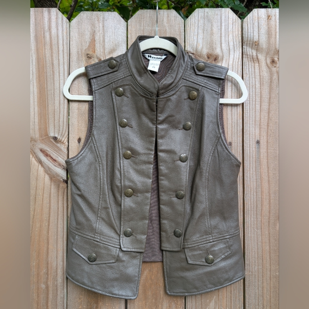 Nygard Collection Brown Leather Steampunk Style Vest Hook Closure Button Detail - Picture 2 of 14